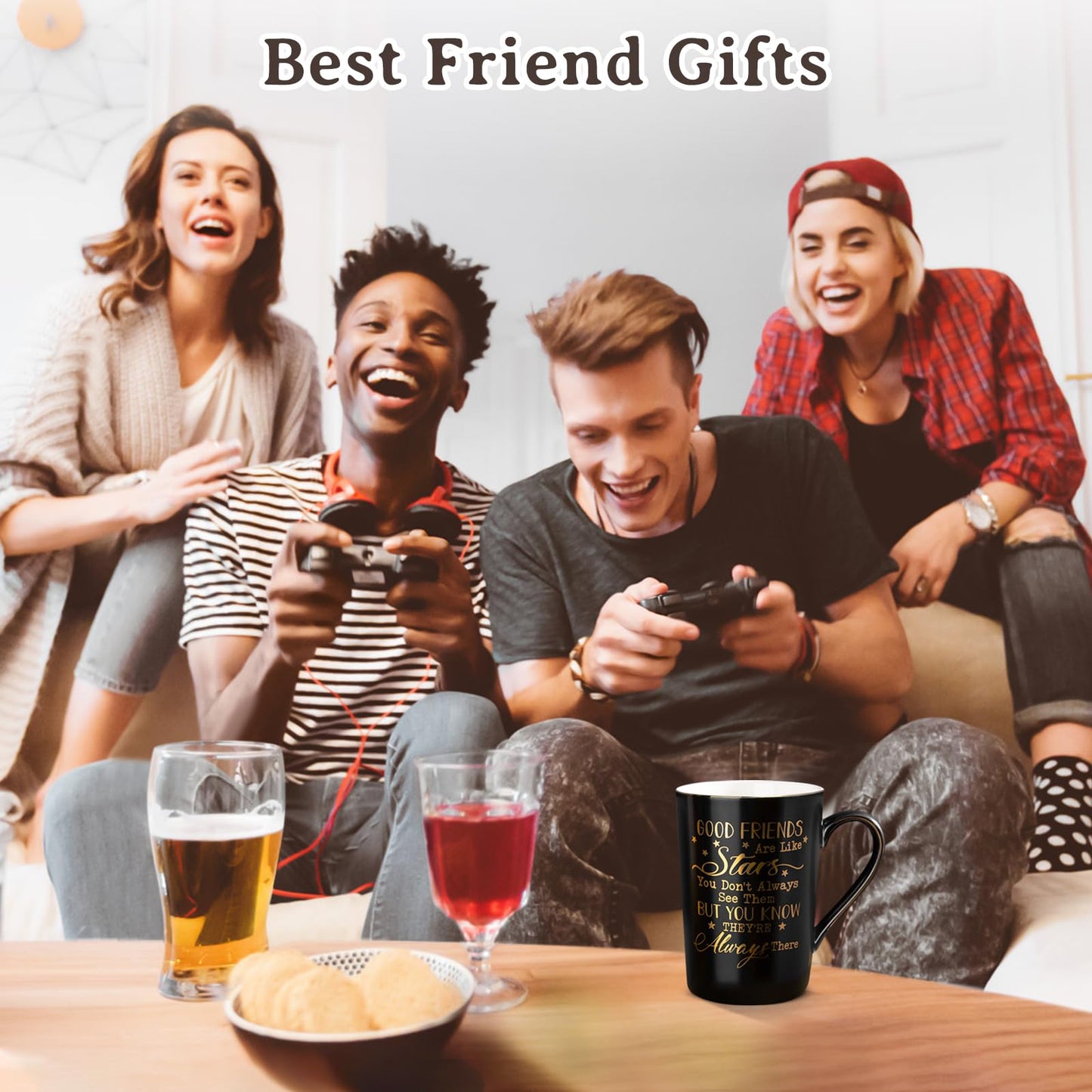 Best Friend Birthday Gifts for Women, Friendship Gifts for Women, Unique Birthday Valentines Day Gift Ideas for Her, Friends Female, Besties, BFF Ceramic Marble Coffee Mug Gift Box Printed Gold 14 oz