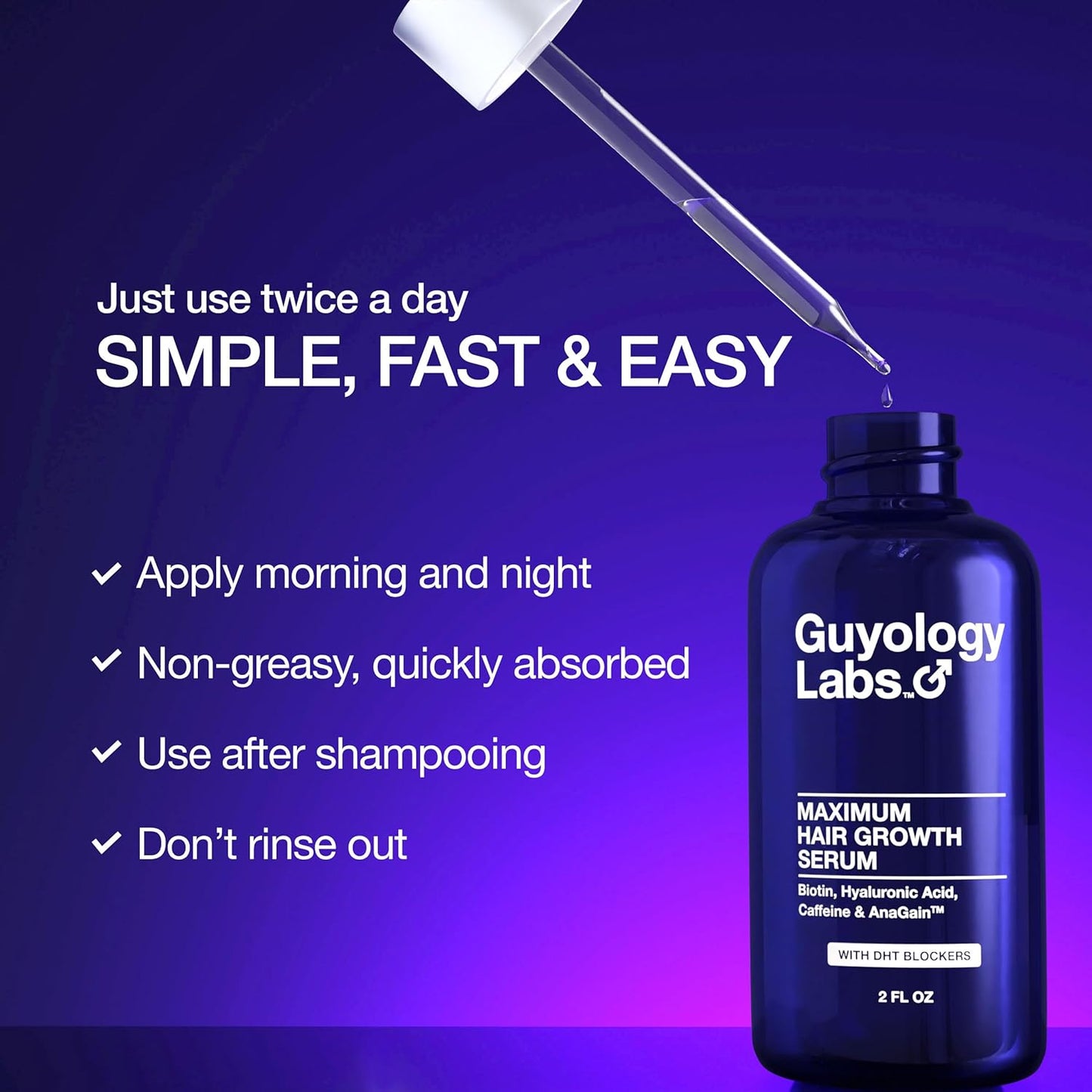 2 x Biotin Hair Growth Serum for Men, Women & All Types of Hair - DHT Blocker & Scalp Serum - Biotin and Hyaluronic Acid - Anti Thinning Hair - Hair Regrowth - Made in USA - Guyology Labs