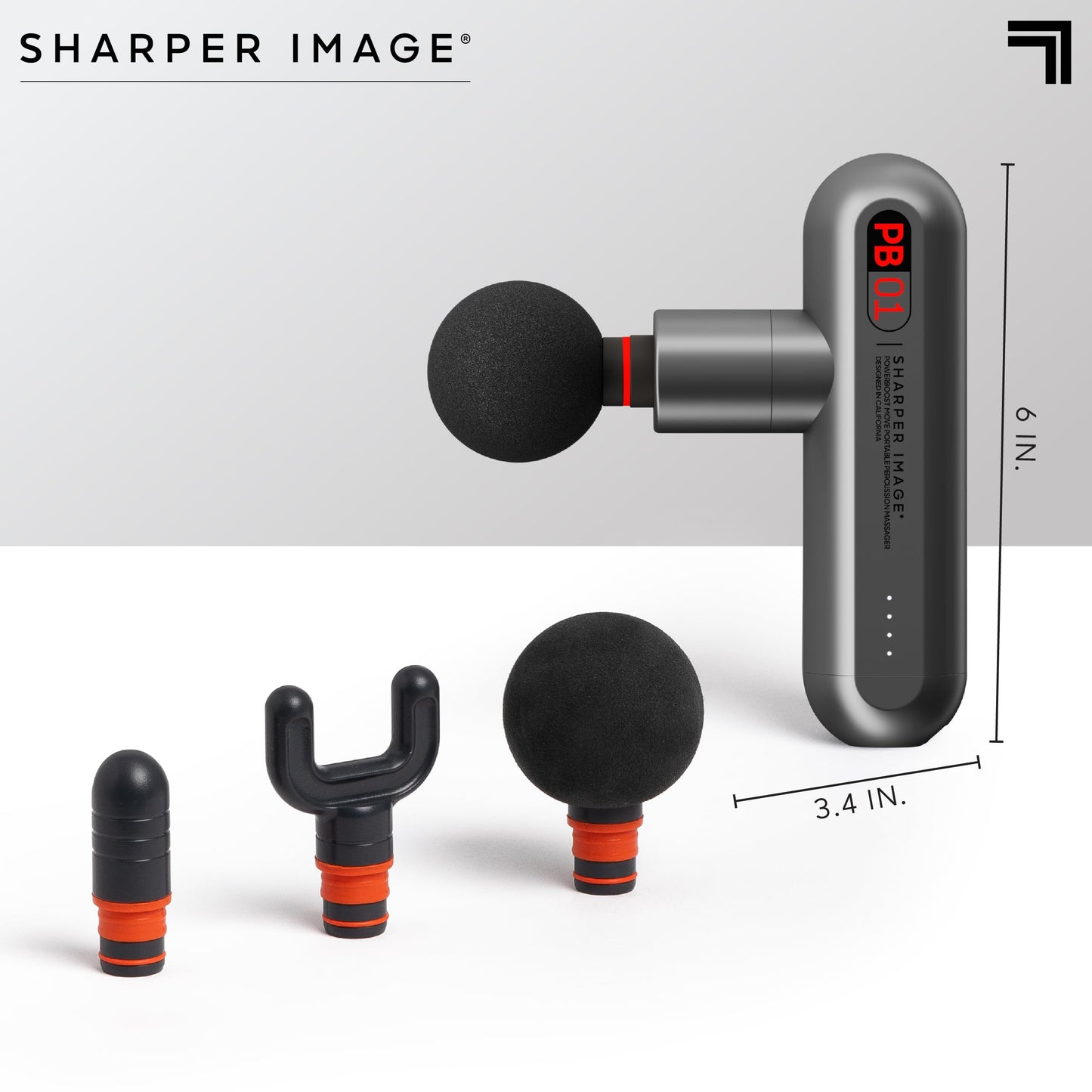 Sharper Image Percussion Massage Gun, Powerboost Move, Lightweight & Portable, 4 Attachments, 4 Speeds, Full Body Back & Shoulder Massager for Deep Tissue Muscle Recovery, Pain Relief & Soreness