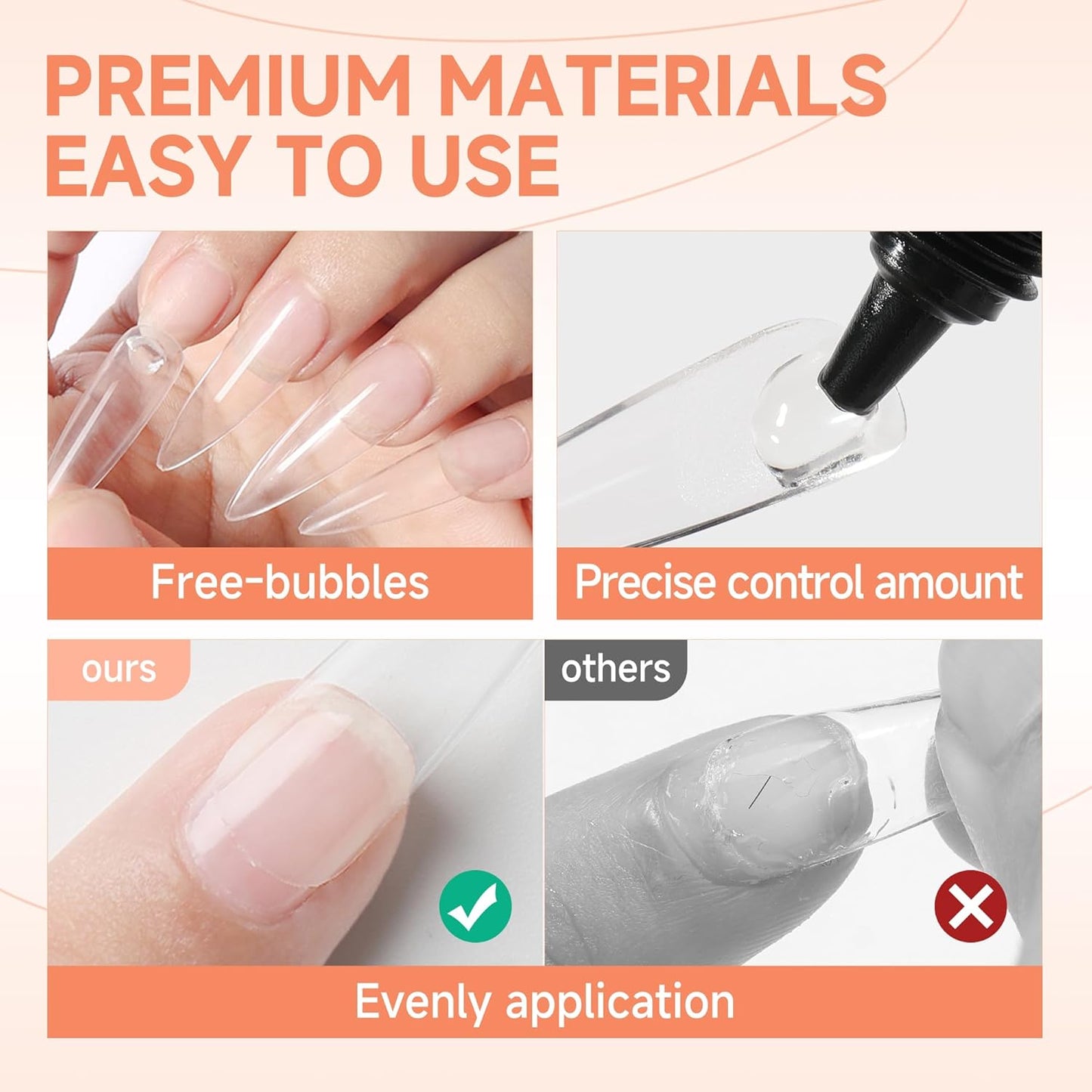 UNA GELLA 216 Pcs Square Toe Nail Tips | Soft Gel Full Cover Press-Ons