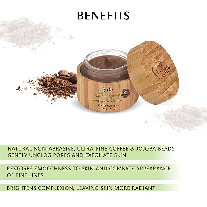 Shira-Organic Pure Espresso Coffee Scrub, Exfoliate for face, Improves Wrinkles and Fine lines, Promotes Skin Rejuvenation For Women, Men (50ML)