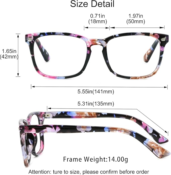 YEIN Bifocal Reading Glasses with Blue Light Blocking Lenses, Bifocal Reader for Women, Vintage Square frame with Spring Hinge (+0.75/+3.50 magnification)