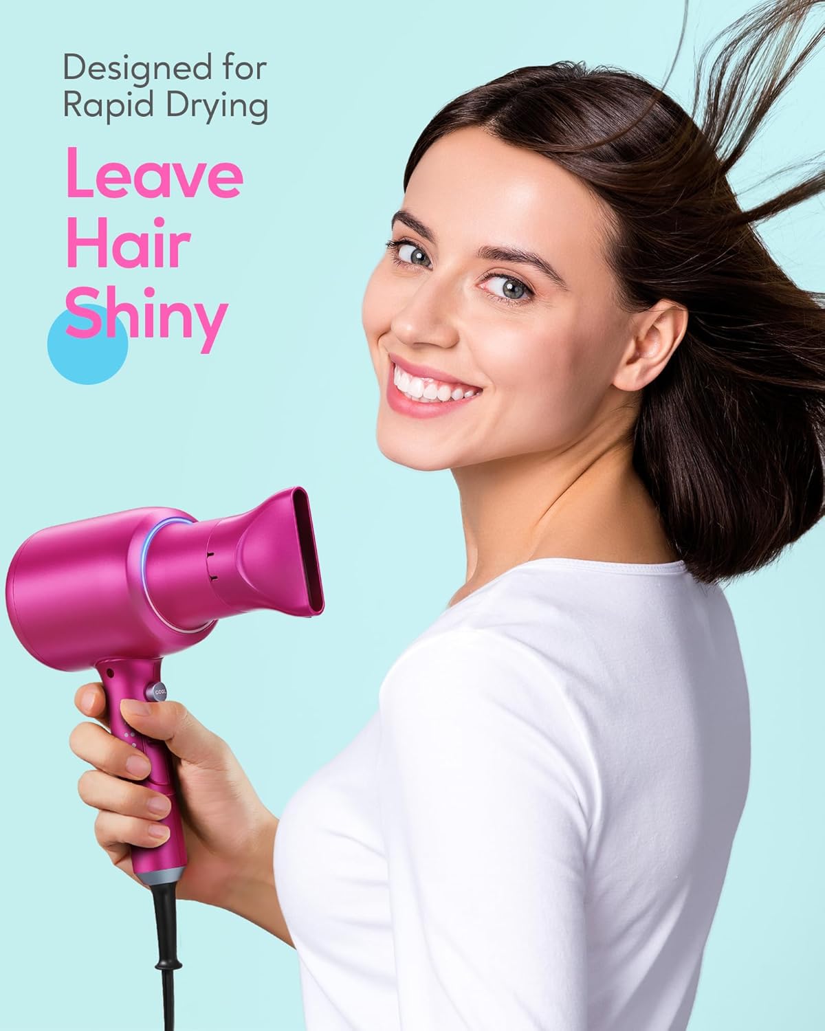 Ionic Hair Dryer for Curly Hair | 1875W Fast Drying | Diffuser & Attachments | Rose Gold