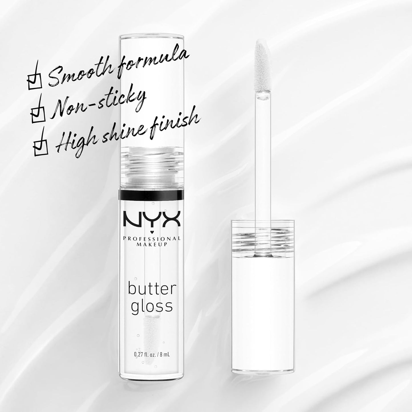 NYX Butter Gloss | Non-Sticky Lip Gloss - Sugar Glass (Clear) | Pack of 3