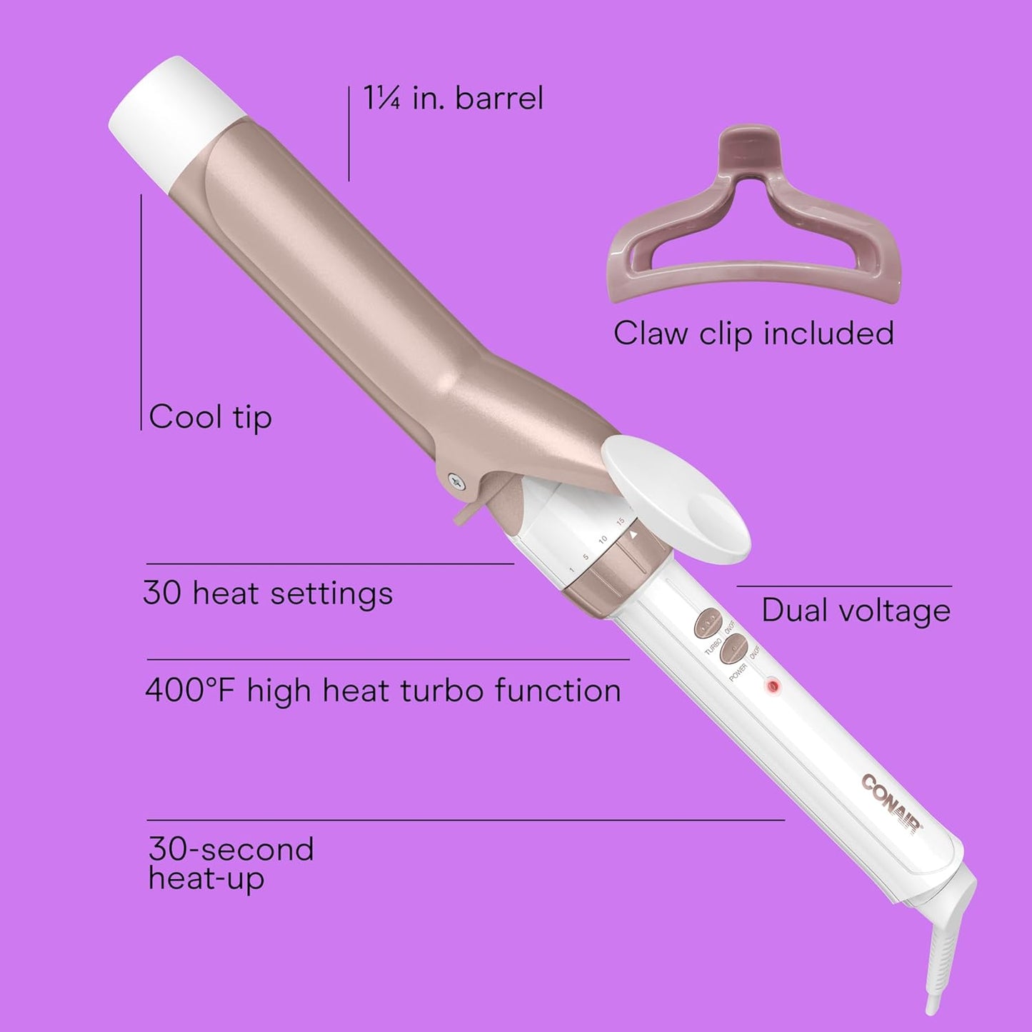 Conair Double Ceramic 3/4-Inch Curling Iron | Bonus Claw Clip | Tight Curls