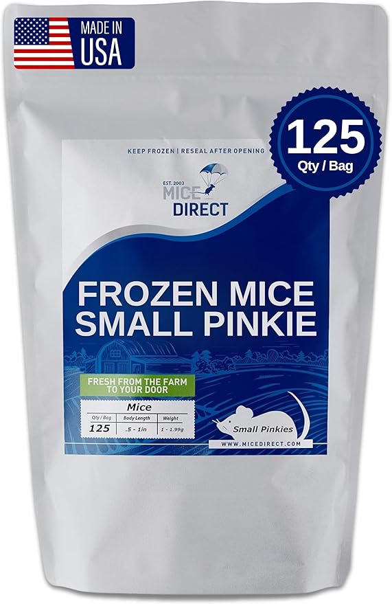 MiceDirect Frozen Mice Small Pinkie Feeders Snake Food for Corn Snakes Ball Pythons Lizards (.5-1 inch) (125 Count)