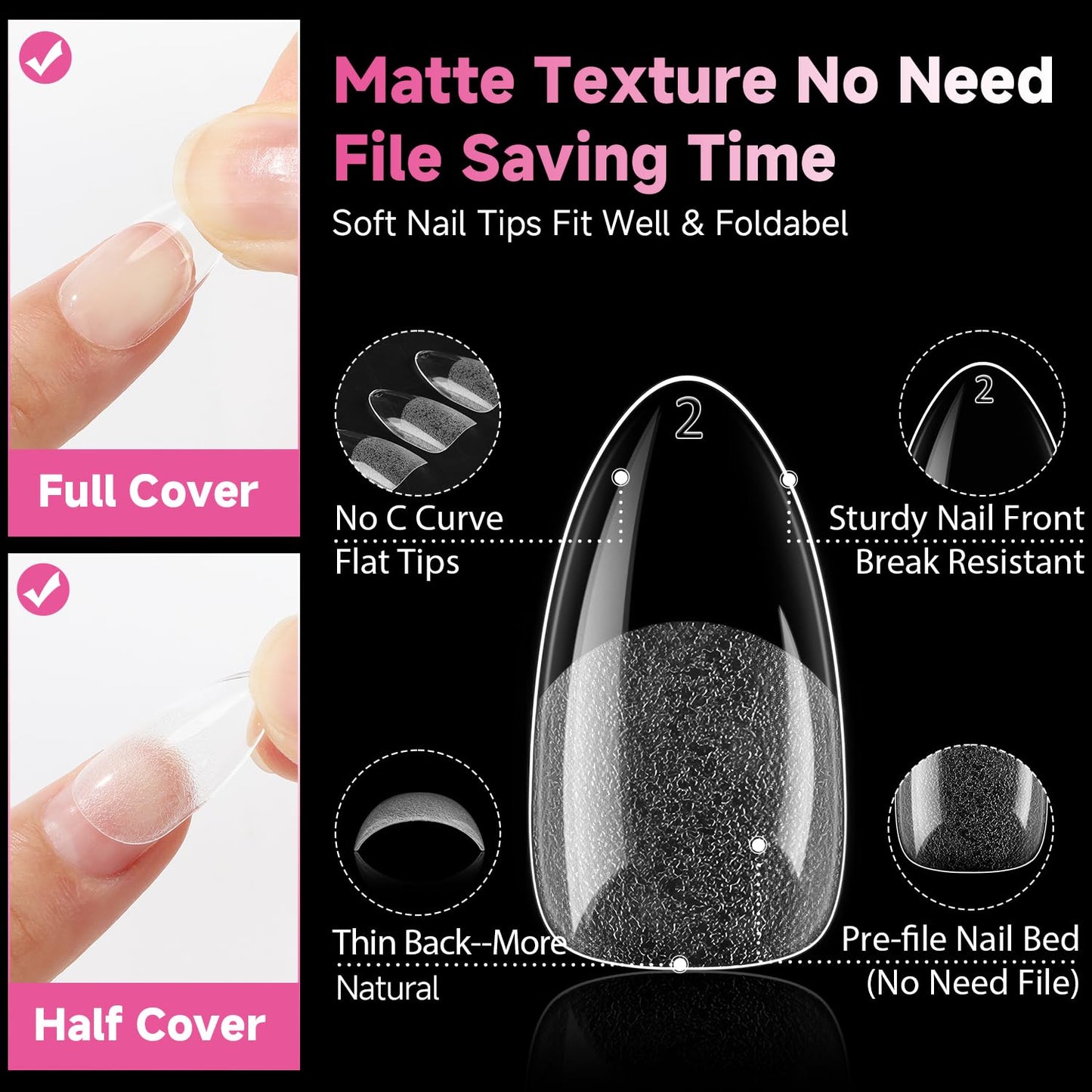 UNA GELLA 504Pcs Short Coffin Gel Press-On Nails | Pre-Etched For Women