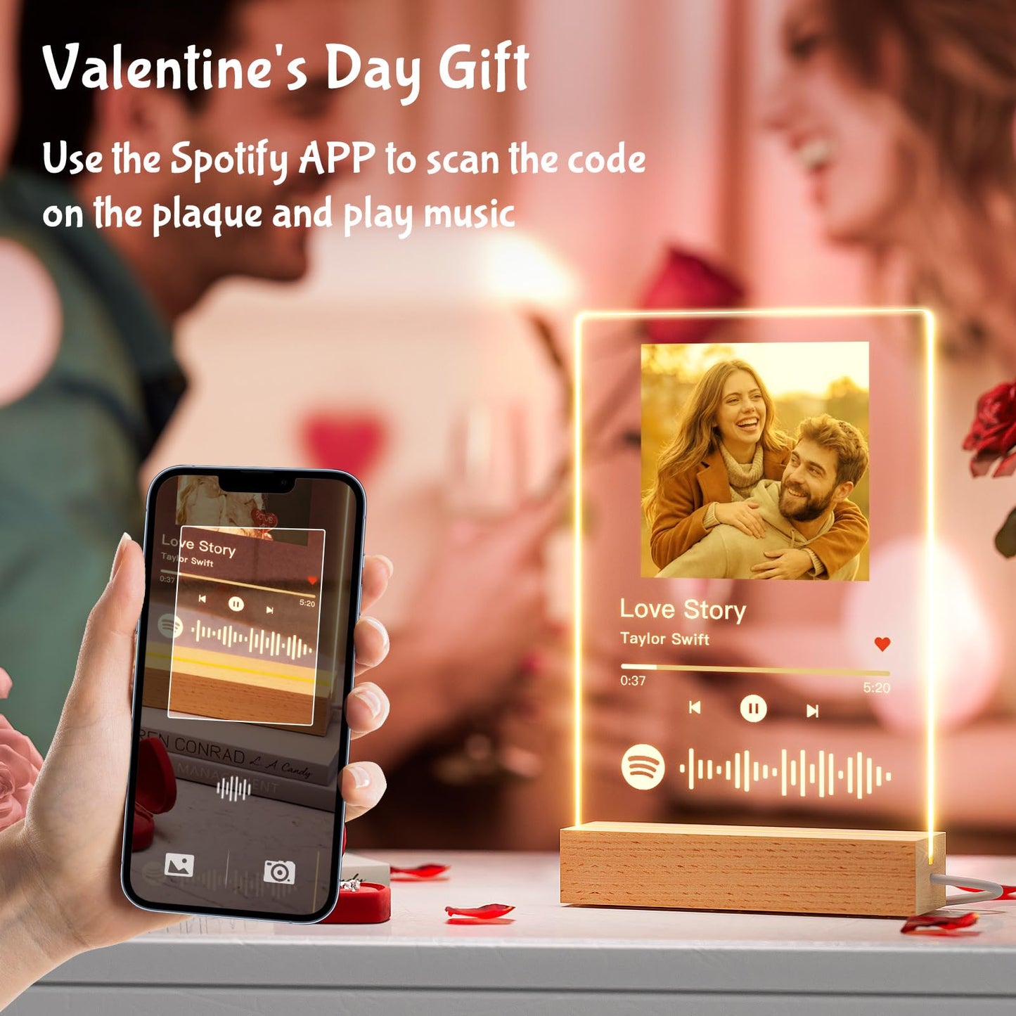 Bemaystar Spotify Plaque Custom Gifts - Acrylic Song Plaque with Picture - Personalized Gifts for Boyfriend Girlfriend Couple - Customized Valentines Day Gifts for Him Her, 7Lx5W