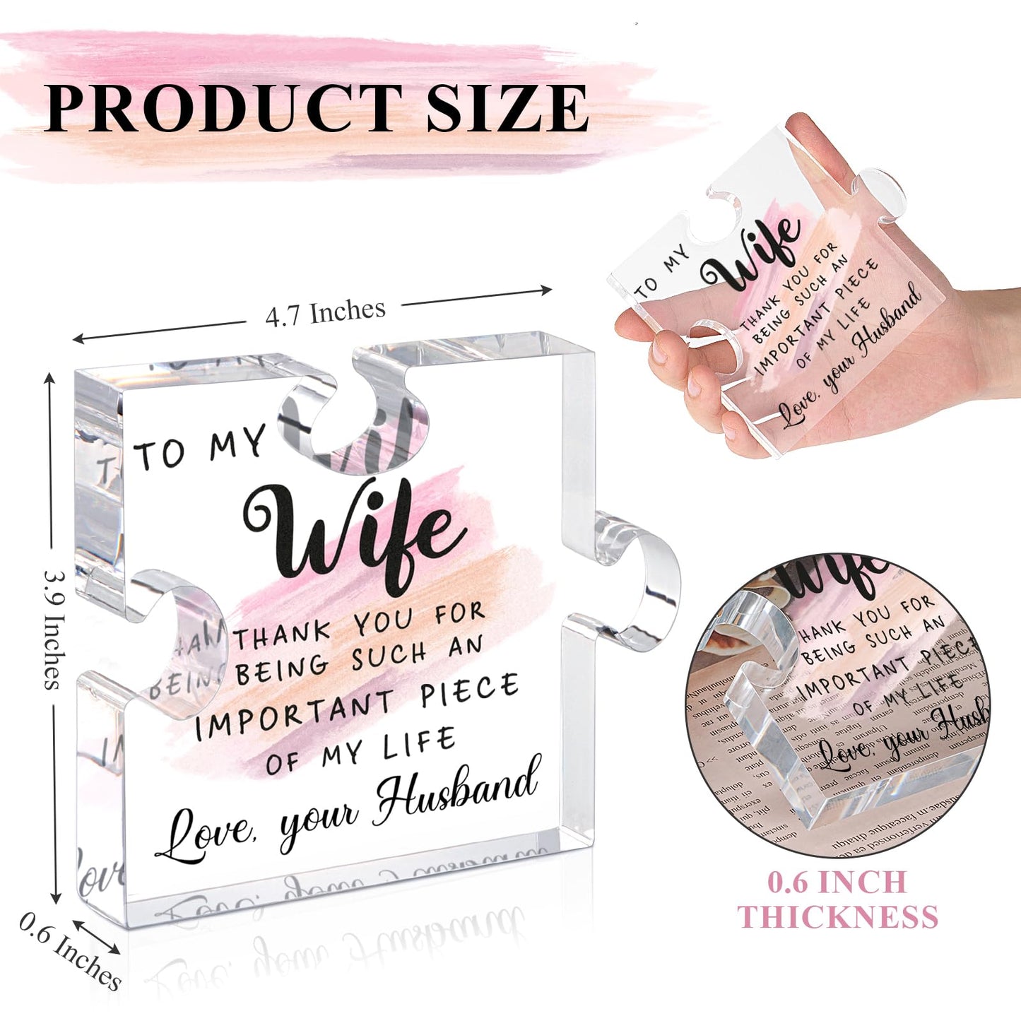 LukieJac Gifts for Wife - Romantic Gifts for Her Acrylic Puzzle Piece Plaque for Wife Birthday, Wedding Anniversary, Valentines Day, Mothers Day Presents Home Desk Decor - 4.7 x 3.9 Inch