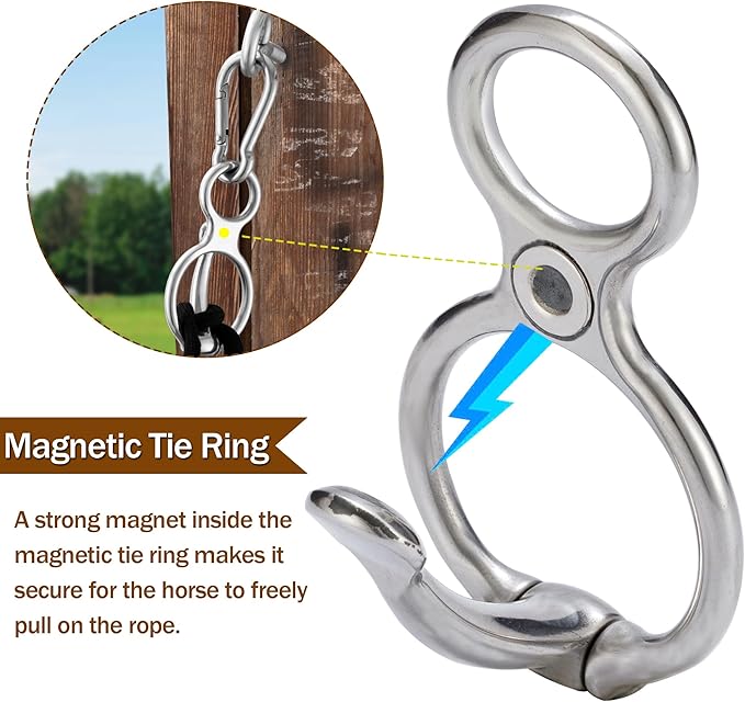 2PCS Horse Tie Ring, Safe Tie Horse Supplies, Humane Way Tie Ring, Magnetic Ring for Tying and Retracting, Helps Horse Pull Back and Releases Stress from The Horse