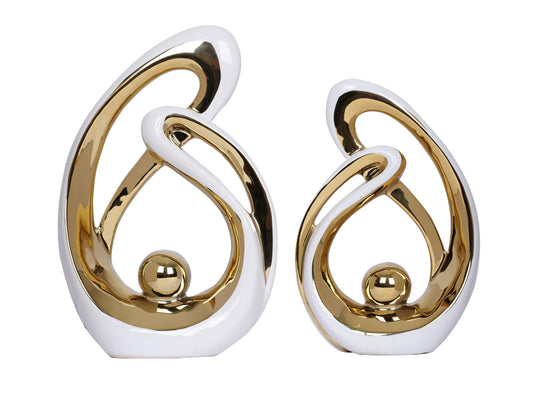 2 PCS White Gold Decor Accent Ceramic Statue White Mid Century Modern Home Decor Accents Sculpture Decorations Centerpieces for Living Room Bookshelf Shelf Coffee Table Kitchen Office Dining Table