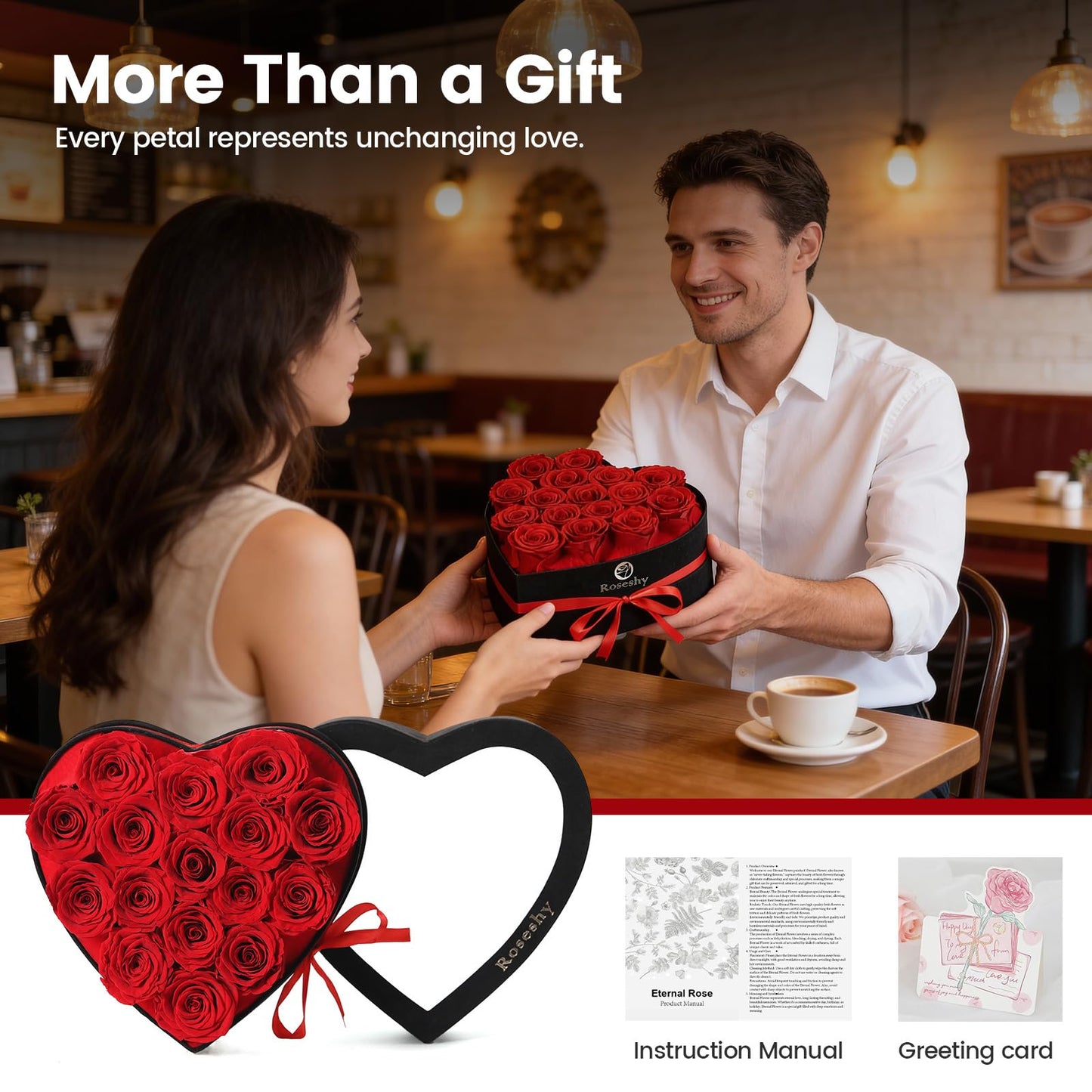 Valentines Day Flowers Roses Gifts for Her,16pcs Red Forever Preserved Roses in Heart Shape Gift Box,Valentines Day Delivery Prime Gifts-Roses Gifts for Women,Mom.