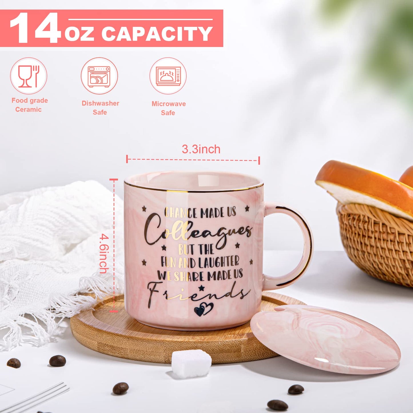 Best Friend Birthday Gifts for Women, Friendship Gifts for Women, Unique Birthday Valentines Day Gift Ideas for Her, Friends Female, Besties, BFF Ceramic Marble Coffee Mug Gift Box Printed Gold 14 oz