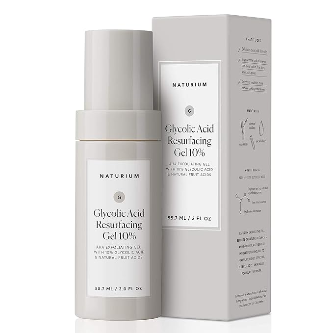 Naturium Glycolic Acid Resurfacing Gel 10%, AHA Exfoliating Gel with Natural Fruit Acids, 3.0 oz