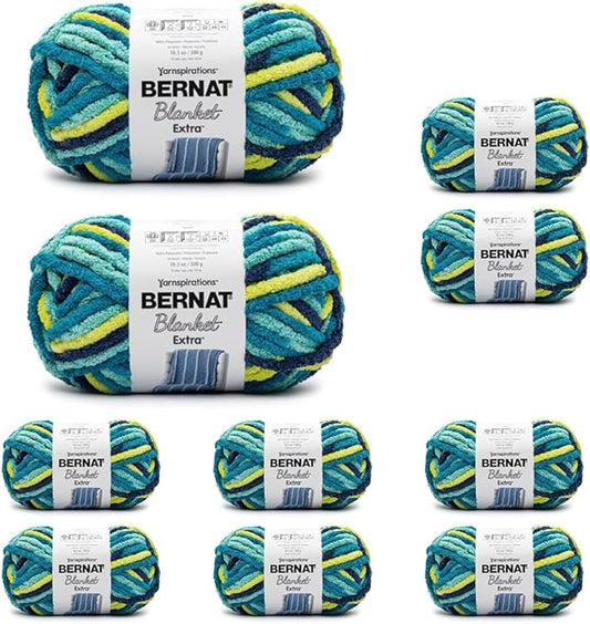 Bernat Blanket Extra Seaside Brights Yarn - 10 Pack of 300g/10.5oz - Polyester - 7 Jumbo - 97 Yards - Knitting/Crochet