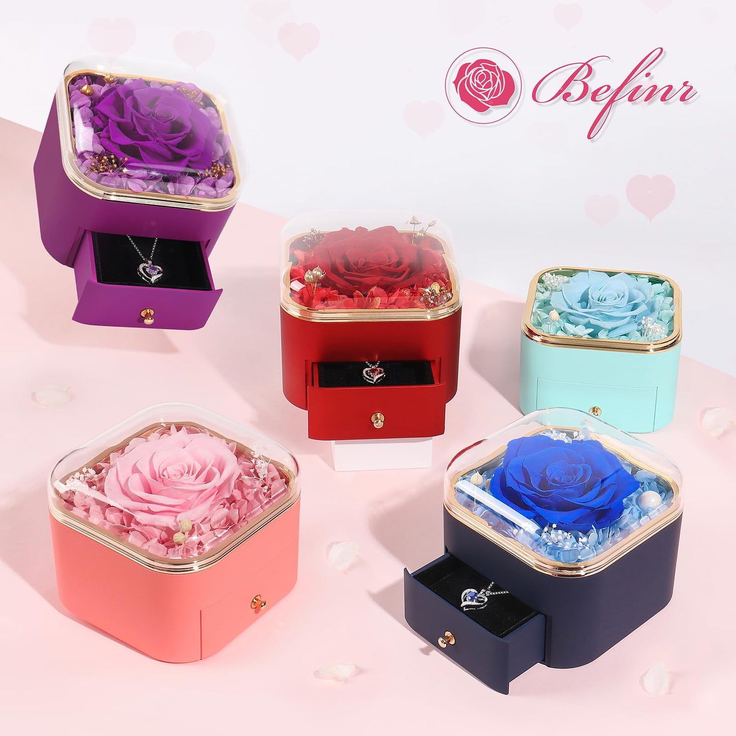 Beferr Valentines Day Gifts for Her Preserved Real Rose with Necklace Eternal Roses Forever Flowers for Delivery Prime Mothers Anniversary Birthday Gifts for Women Mom Grandma Wife Daughter Girlfriend
