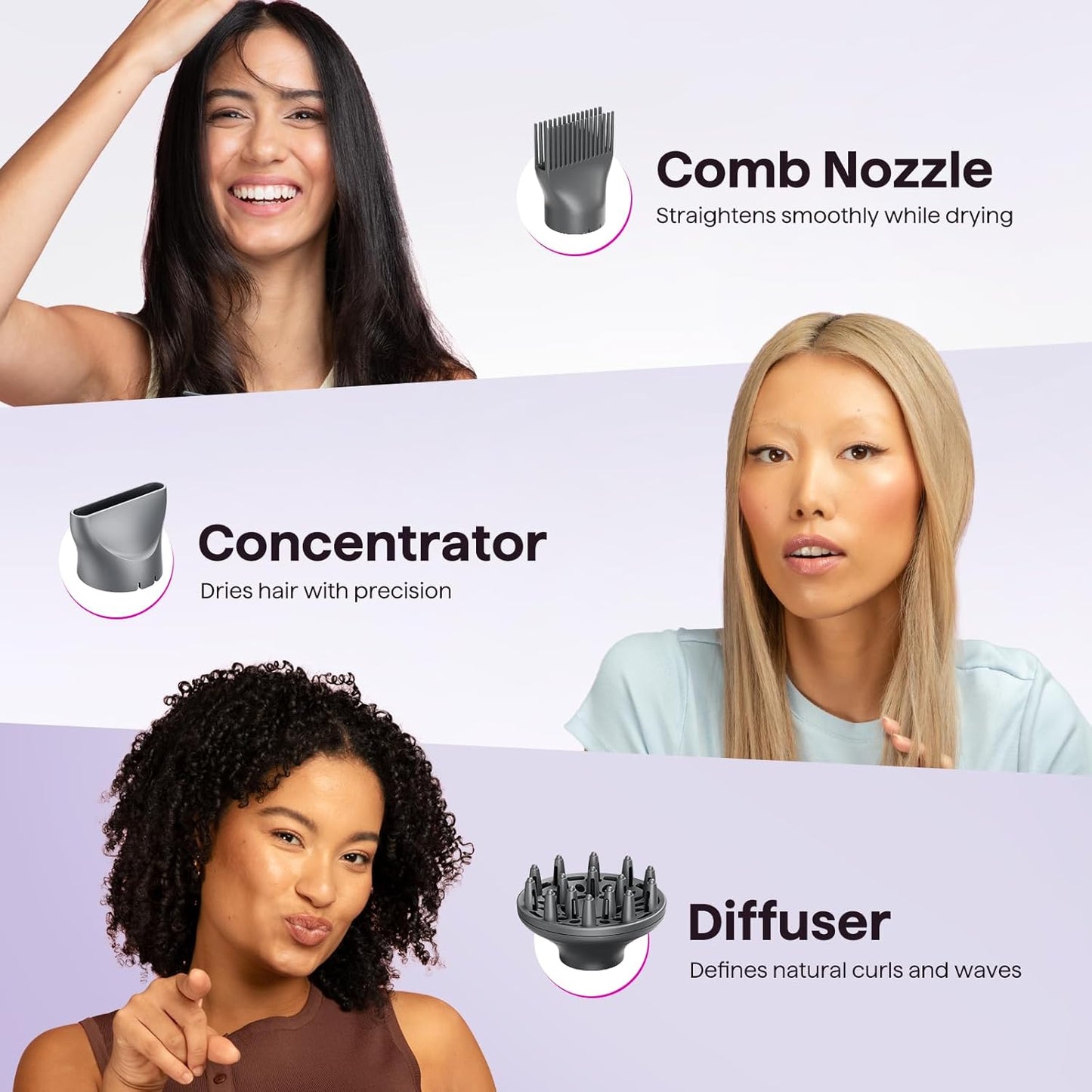 Wavytalk 1875W Ionic Hair Dryer | Diffuser & Attachments for Curly Hair