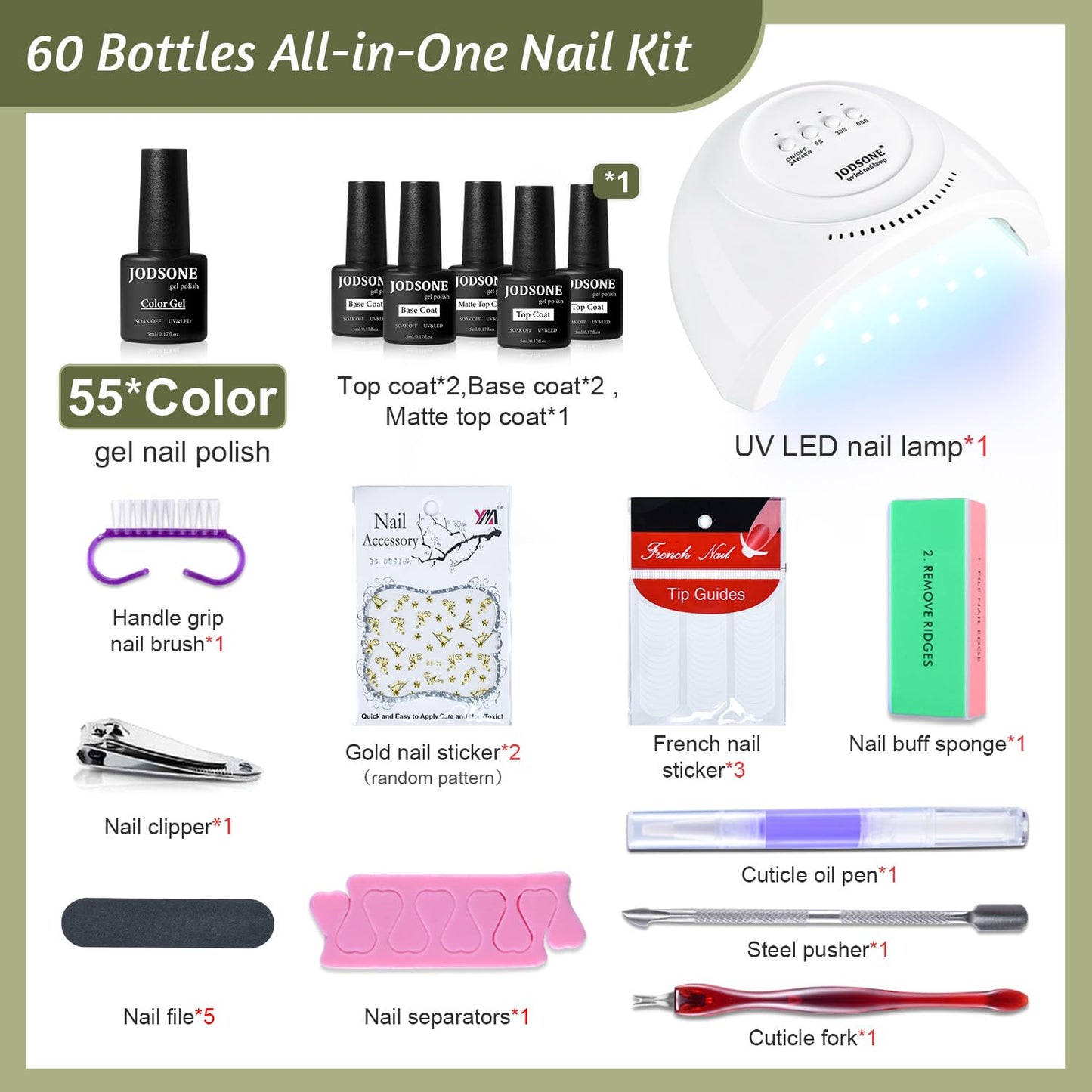 60-Piece Gel Nail Polish Starter Kit | UV Light, 55 Colors, Easy Application