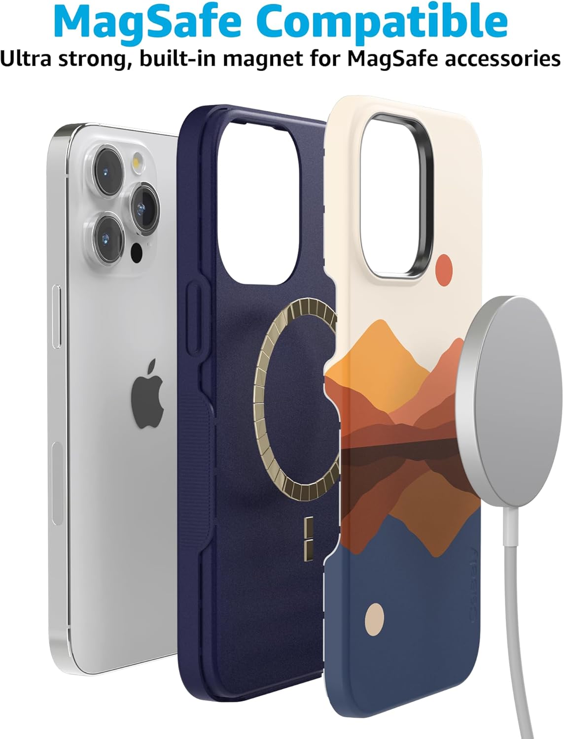 Casely iPhone 15 Pro Max Case | Opposites Attract | Day & Night Colorblock Mountain | Compatible with MagSafe | Bold Protective Design and Action Button