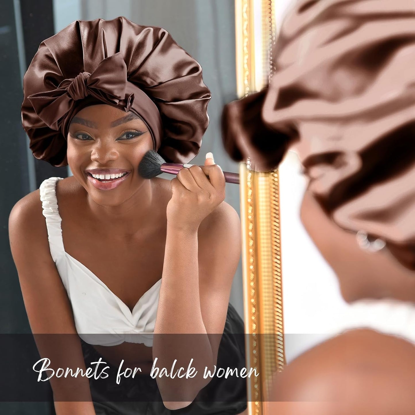 Silk Sleeping Bonnet for Women | Double Layer Satin Lined | Curly Hair | Yellow