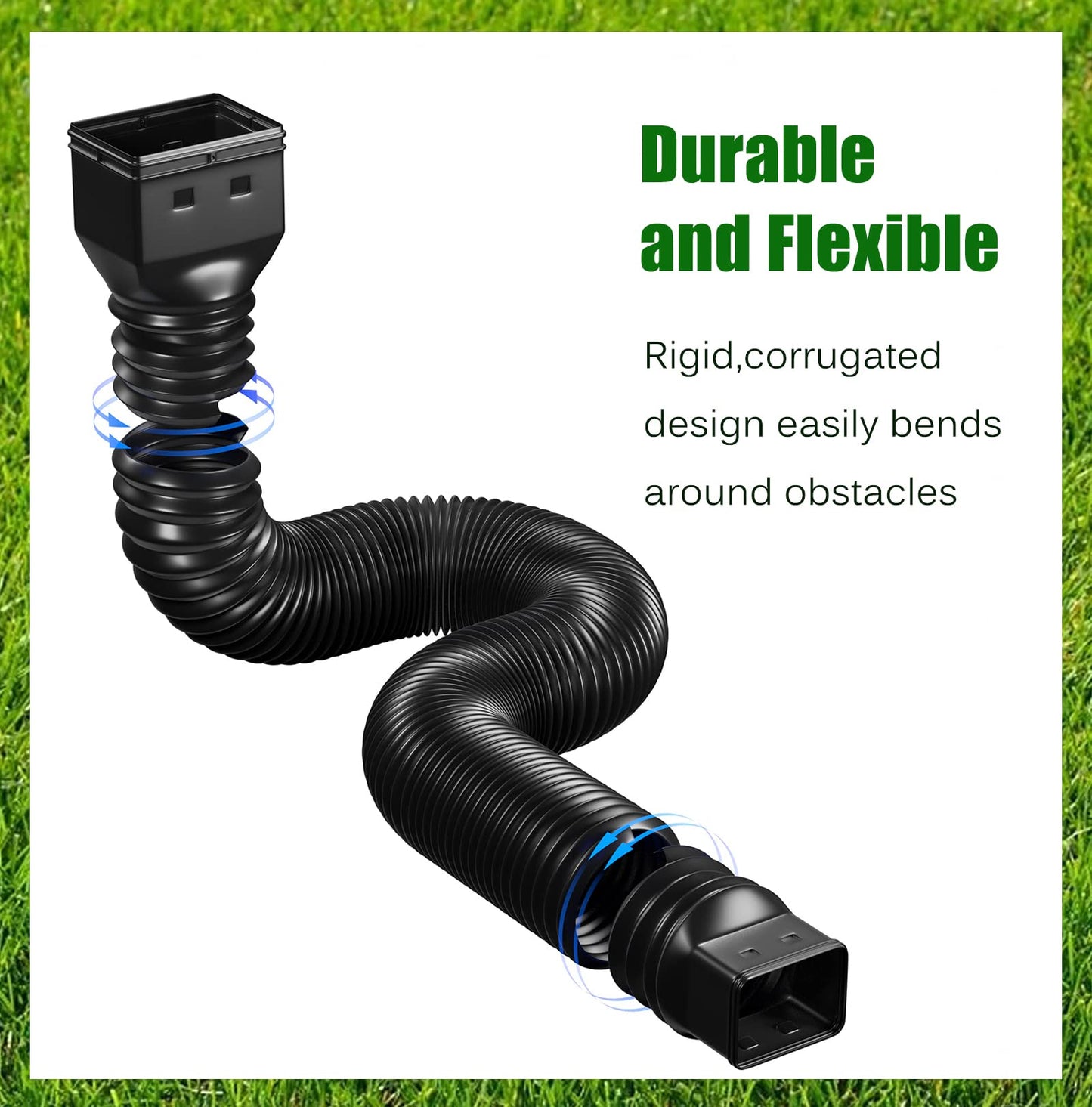 2 Pack Rain Gutter Downspout Extensions Flexible,Down Spout Extender Diverter Extendable from 21 to 68 in,Screws for Included,Black