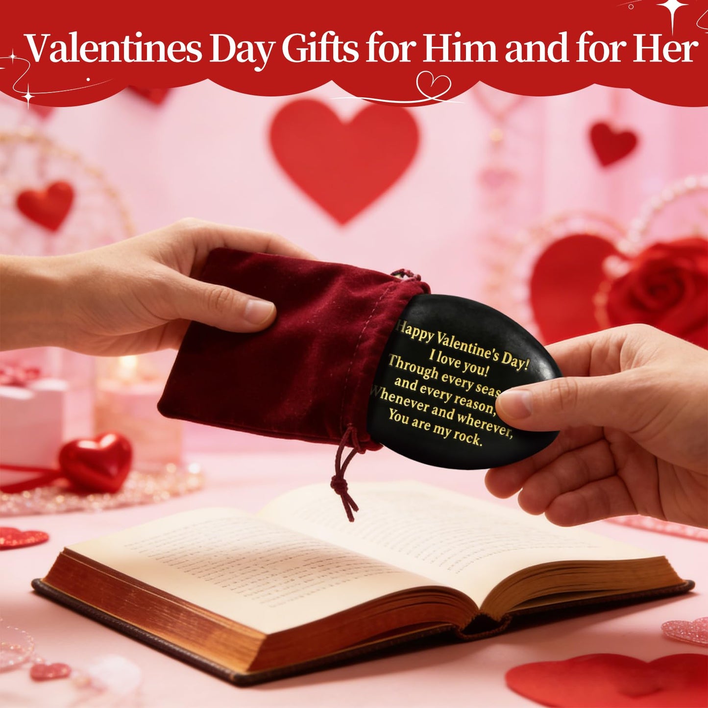 Sundrence Valentines Day Gifts for Him and Her - You are My Rock Engraved Gifts for Boyfriend, Girfriend, Husband, Wife, Men, Women - Polished Black Pebble Regalos para el 14 de febrero para Hombre