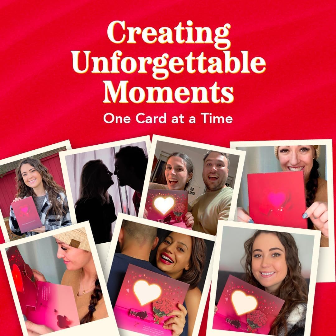 Pop Up Valentines Day Card Plays "Unchained Melody" - 3D Romantic Couple Scene with Roses & Glowing Heart Sunset - Musical Keepsake Gift For Your Sweetheart with Lights & Music (Cute Couple)