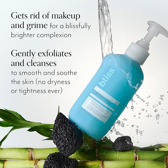 Bliss Pro Fab Foaming 2-In-1 Cleanser and Exfoliator with Bamboo Buffers - 17.2 Fl Oz - Oil-Free Gel Face Wash - Makeup Remover - Vegan & Cruelty Free