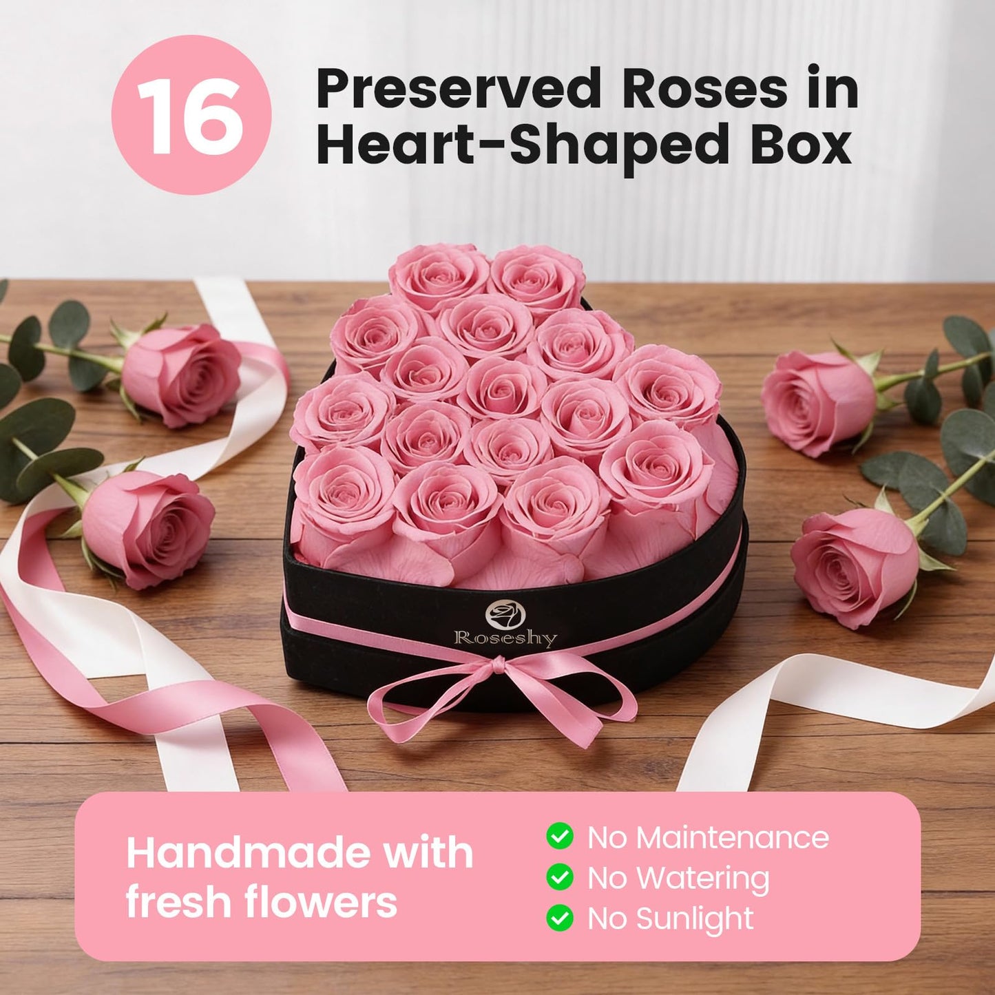 Valentines Day Flowers Roses Gifts for Her,16pcs Red Forever Preserved Roses in Heart Shape Gift Box,Valentines Day Delivery Prime Gifts-Roses Gifts for Women,Mom.