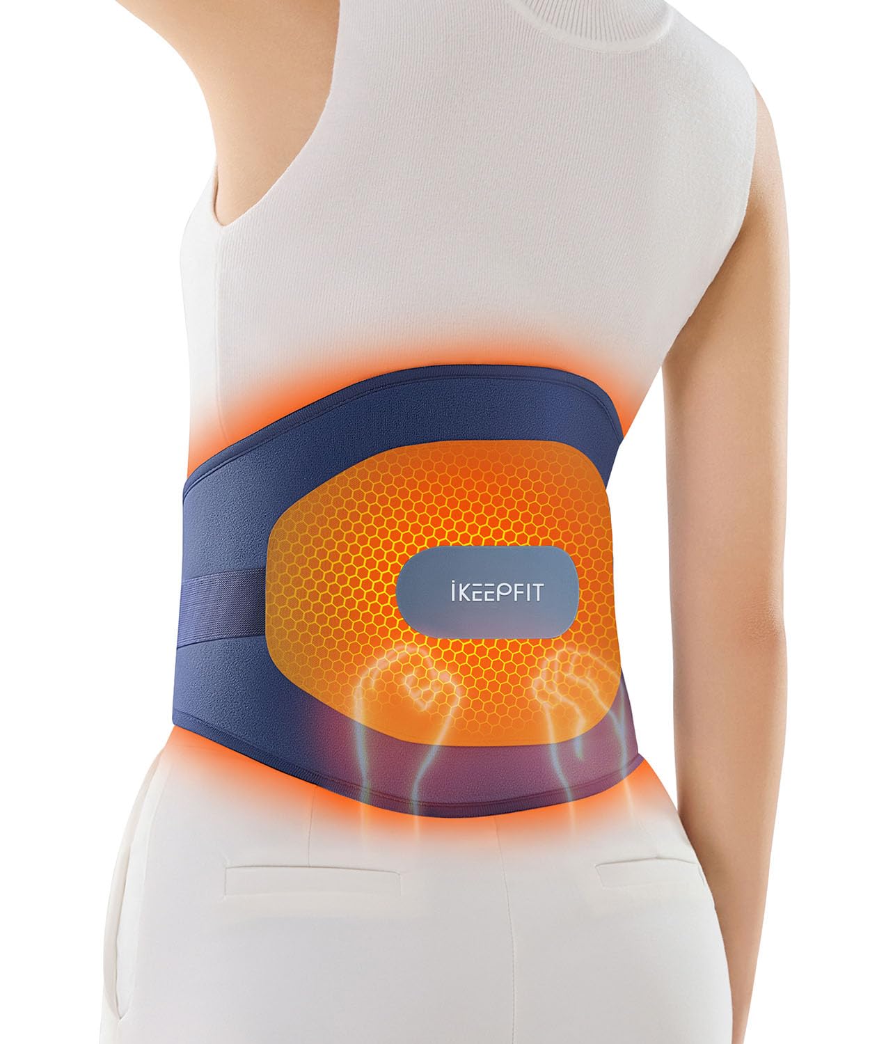 Portable Heating Pad with Massager for Back Pain Relief: MAXwarm® 3.0, IKEEPFIT® Electric Cordless Heat Pad for Period Cramps, Extra Large 65", 8000mAh Battery, Gift for Women Men(Beige)