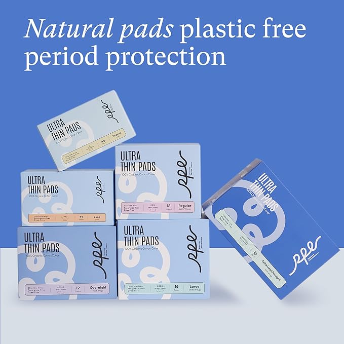 100% Organic Overnight Pads for Women, Ultra Thin Extra Heavy Flow Sanitary Pads with Wings Cotton Menstrual Pad Extra Coverage Period Pad Super Absorbency Feminine (Overnight, Size 5, 12 Ct)