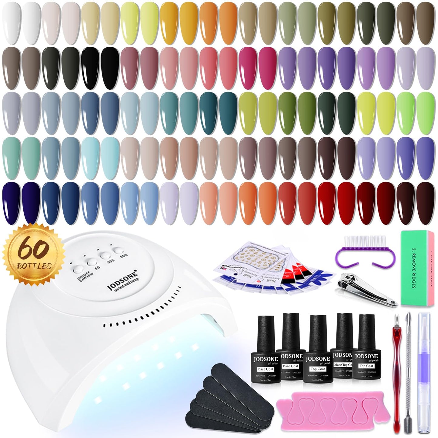 60-Piece Gel Nail Polish Starter Kit | UV Light, 55 Colors, Easy Application