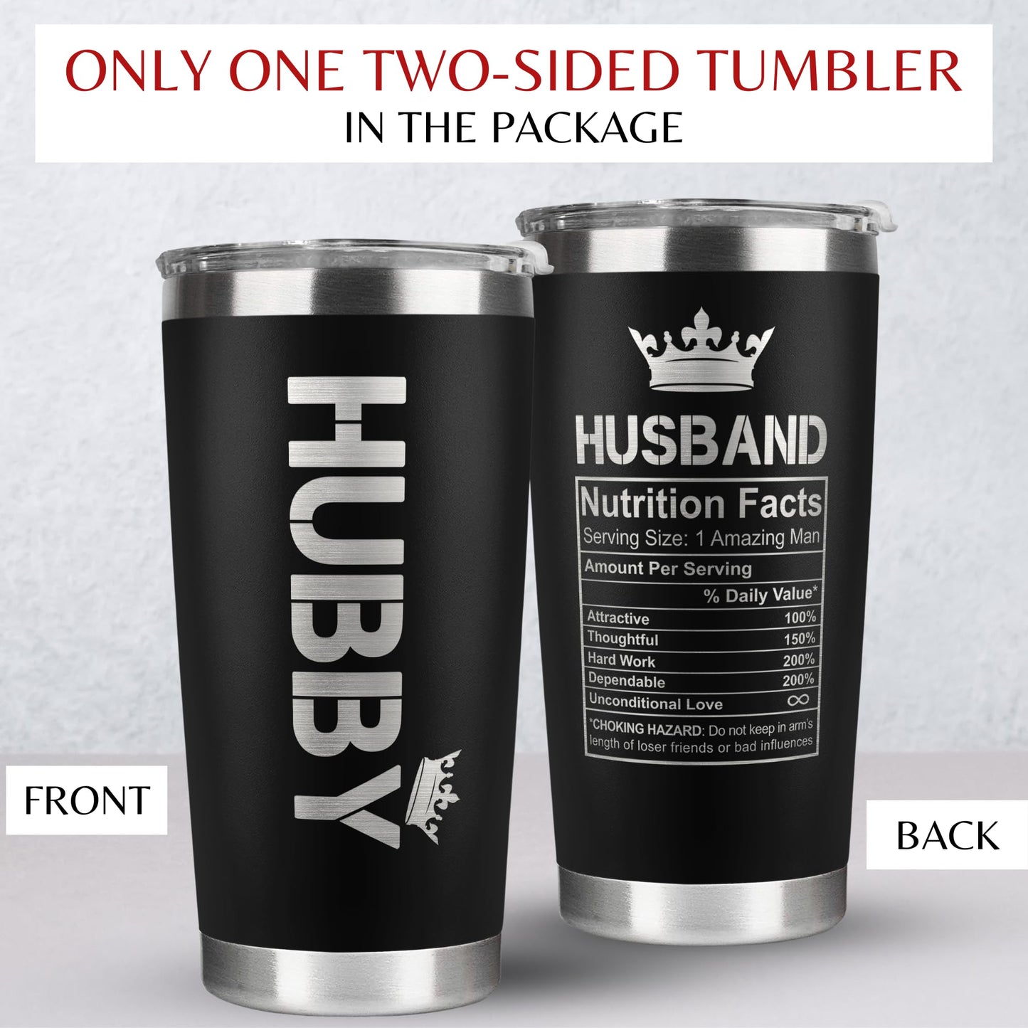Mocosweeties Gifts for Husband from Wife - Wedding Anniversary for Him, Valentines Day, Fathers Day, Birthday Gifts for Him - Present for Husband from Wife - 20 Oz Black Stainless Steel Tumbler