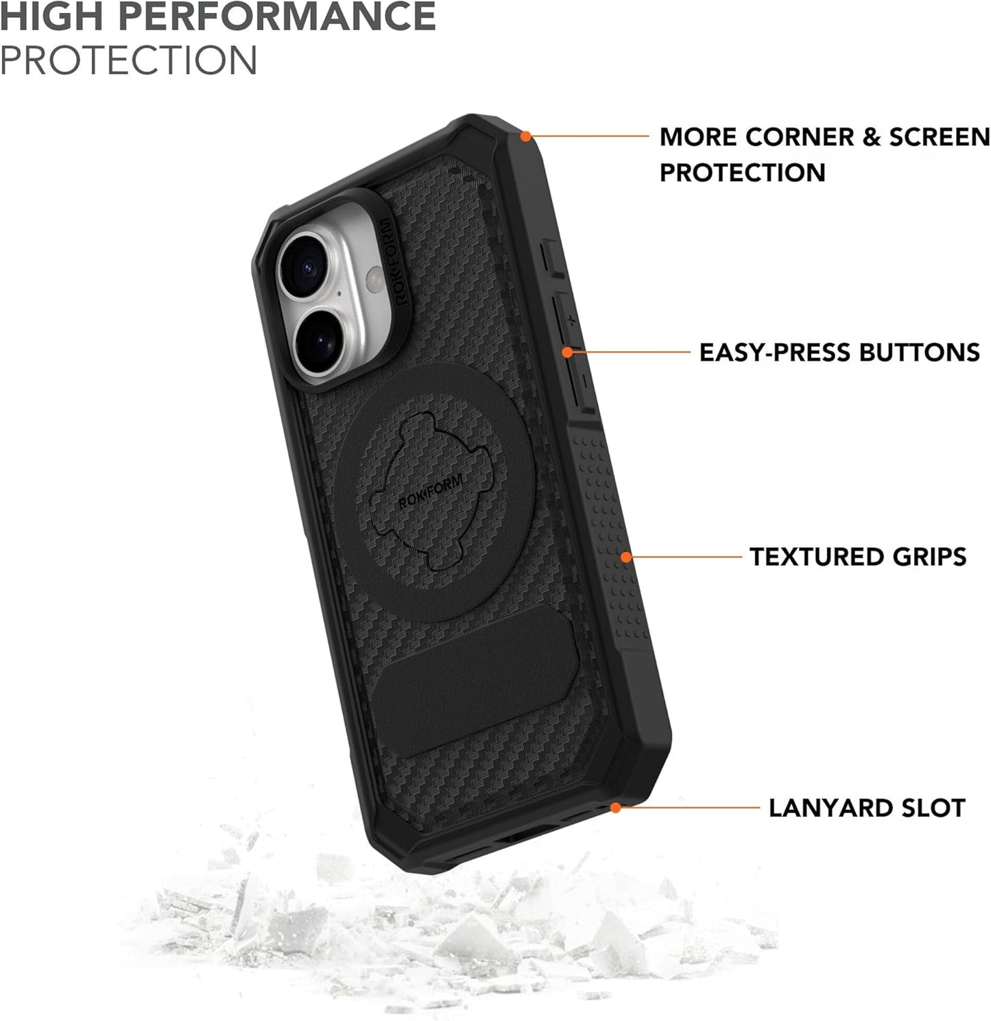 Rokform Rugged Case Compatible with iPhone 16 Pro Max, Magnetic Cover (Black)