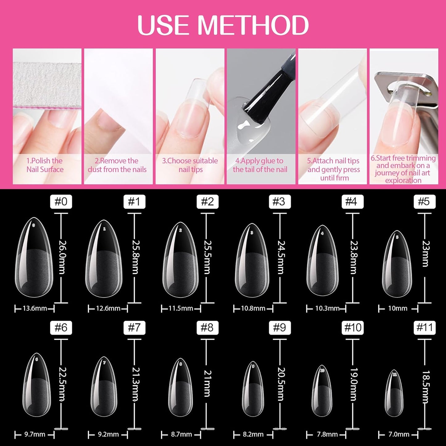 UNA GELLA 504Pcs Short Coffin Gel Press-On Nails | Pre-Etched For Women
