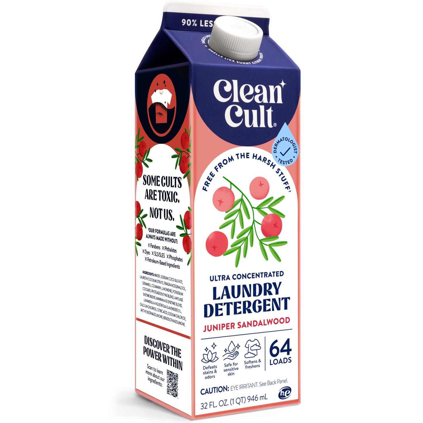 Ultra Concentrated Liquid Laundry Detergent Soap, 64 loads (32 oz), Long Lasting Scent, 90% Less Plastic, No Harsh Chemicals, Juniper Sandalwood, Defeats Stains & Odors, HE/Standard Compatible