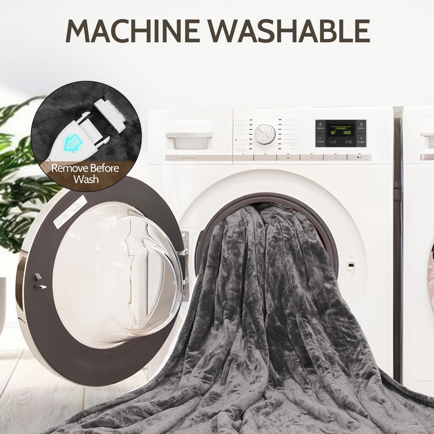 HOW'S MY HOUSE Heated Blanket Throw 50" x 60", Electric Blanket with 12 Time Settings & 6 Heating Levels, Over-Heat Protection, Flannel Sherpa Super Cozy with ETL Certification, Gray