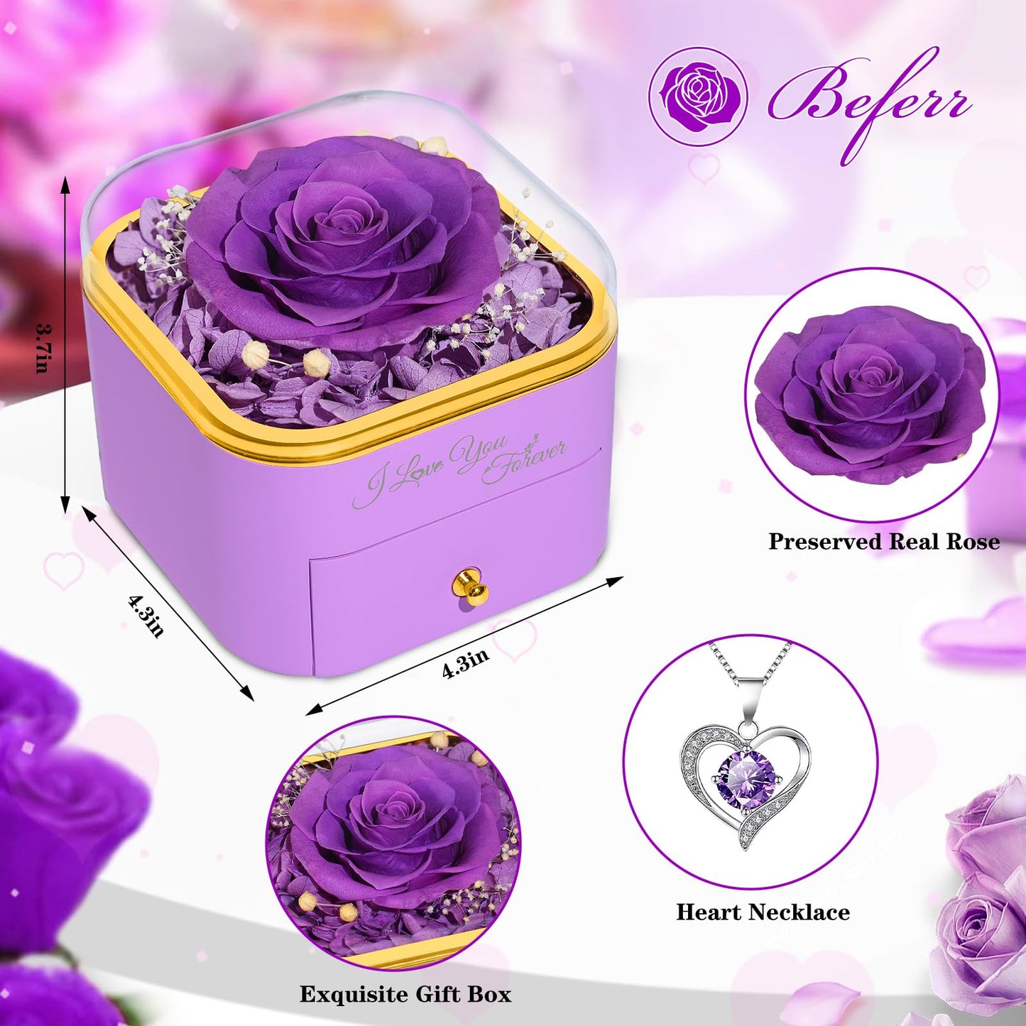Beferr Valentines Day Gifts for Her Preserved Real Rose with Necklace Eternal Roses Forever Flowers for Delivery Prime Mothers Anniversary Birthday Gifts for Women Mom Grandma Wife Daughter Girlfriend