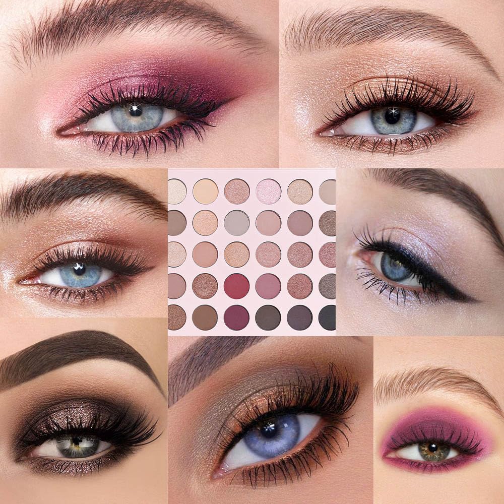 30 Colors Nude Champagne Gold Matte Shimmer Eyeshadow Palette with Brush for Eye Makeup,High Pigmented Pink Purple Brown Eye Shadow Primers Powder Palet de sombras de ojos-Big30