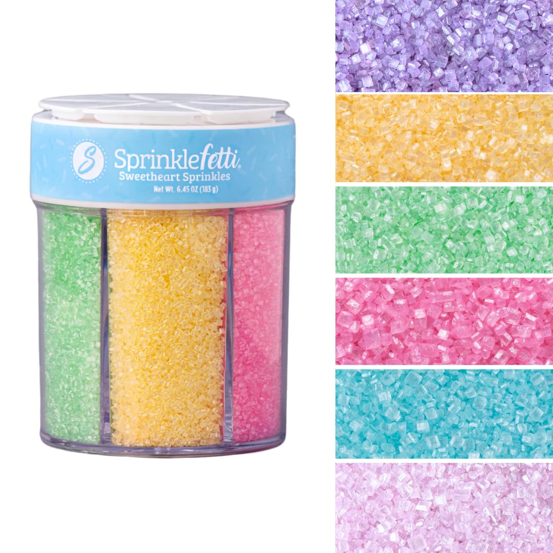 Sweets Indeed Valentines Sprinkles 6-Cell Jar | Heart Sprinkles, Red White Pink Jimmies & Sanding Sugar | Baking & Decorating | 6.45 ounces