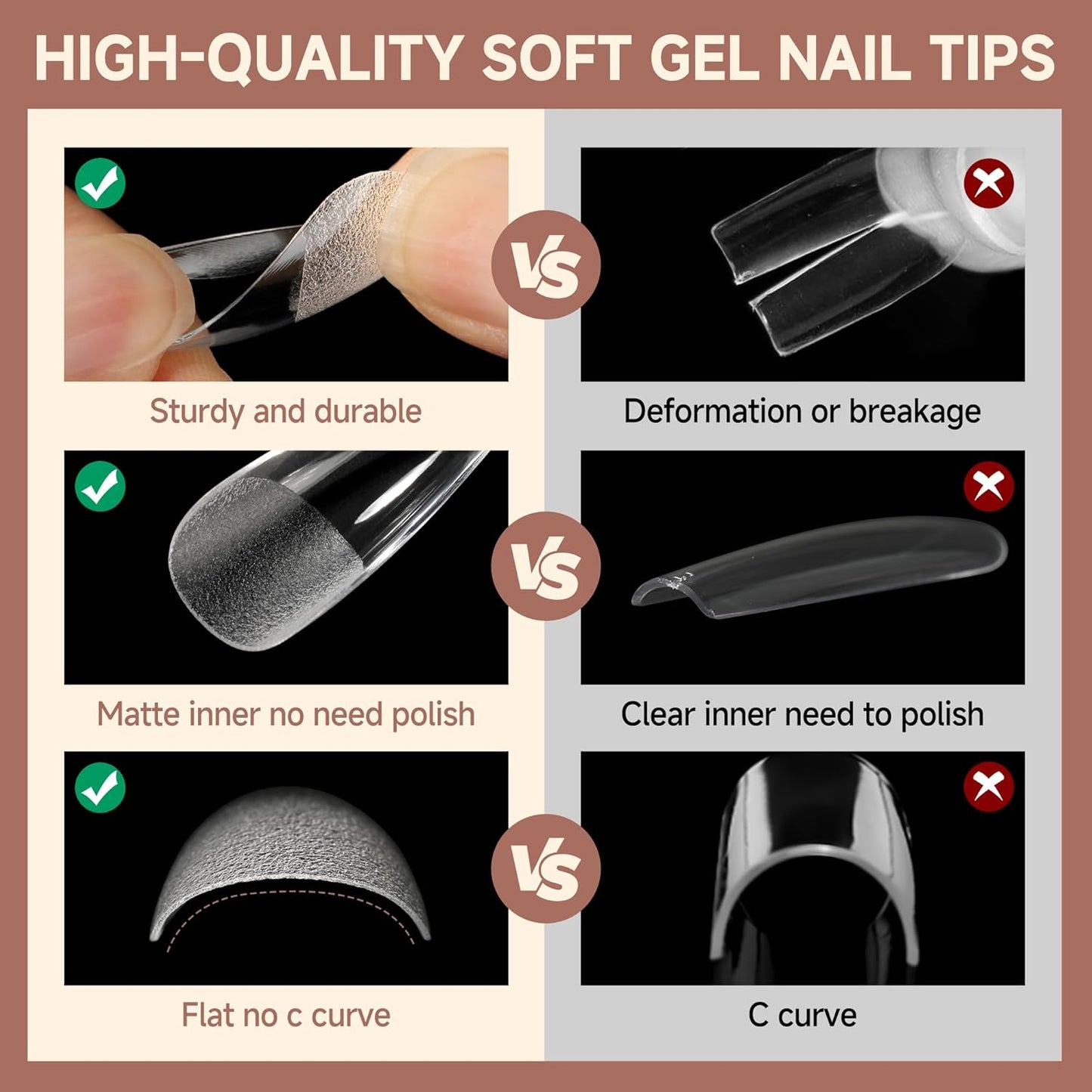 UNA GELLA 504Pcs Short Coffin Gel Press-On Nails | Pre-Etched For Women