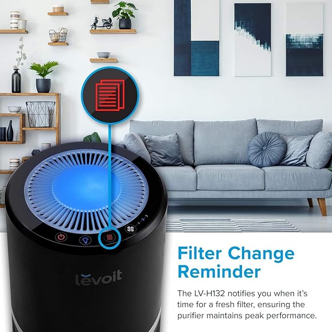 LEVOIT Air Purifiers for Home, High Efficient Filter for Smoke, Dust and Pollen in Bedroom, Filtration System Odor Eliminators for Office with Optional Night Light, LV-H132 1 Pack, Black