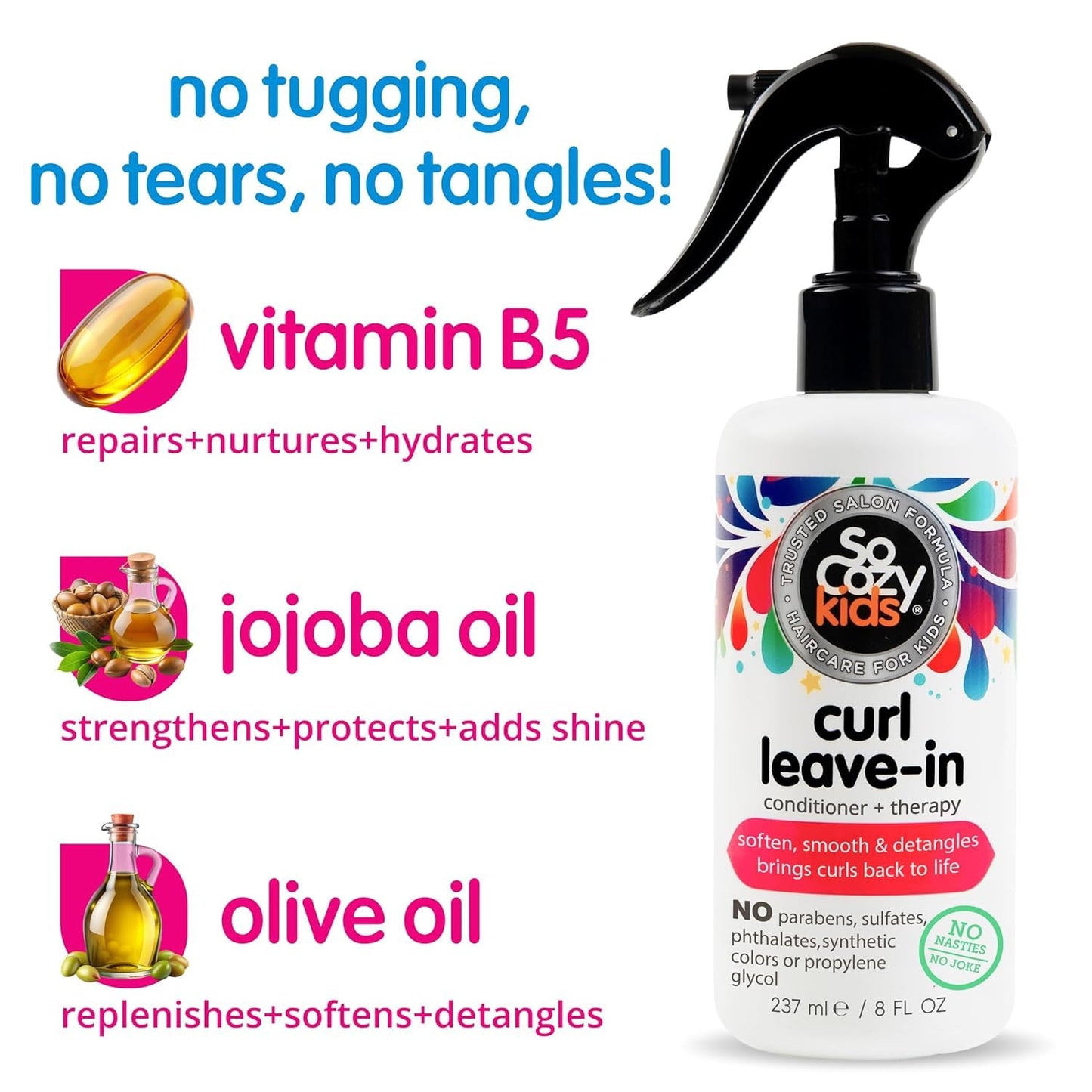 SoCozy Leave-In Conditioner Spray | 8 Fl Oz | Tangle-Free Detangler for Kids' Curly Hair