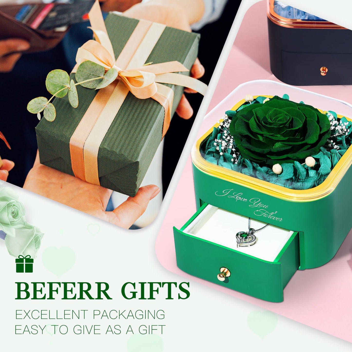 Beferr Valentines Day Gifts for Her Preserved Real Rose with Necklace Eternal Roses Forever Flowers for Delivery Prime Mothers Anniversary Birthday Gifts for Women Mom Grandma Wife Daughter Girlfriend