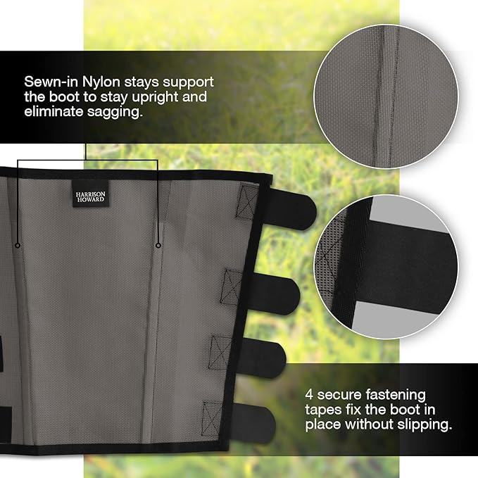 Harrison Howard Loose Fitting Fly Boots UV-Protective Extra Tough Mesh Ventilated Four Fasteners Stay-on Design Protect Horse Legs & Stomp-Reducing Set of 4 Dark Grey Small