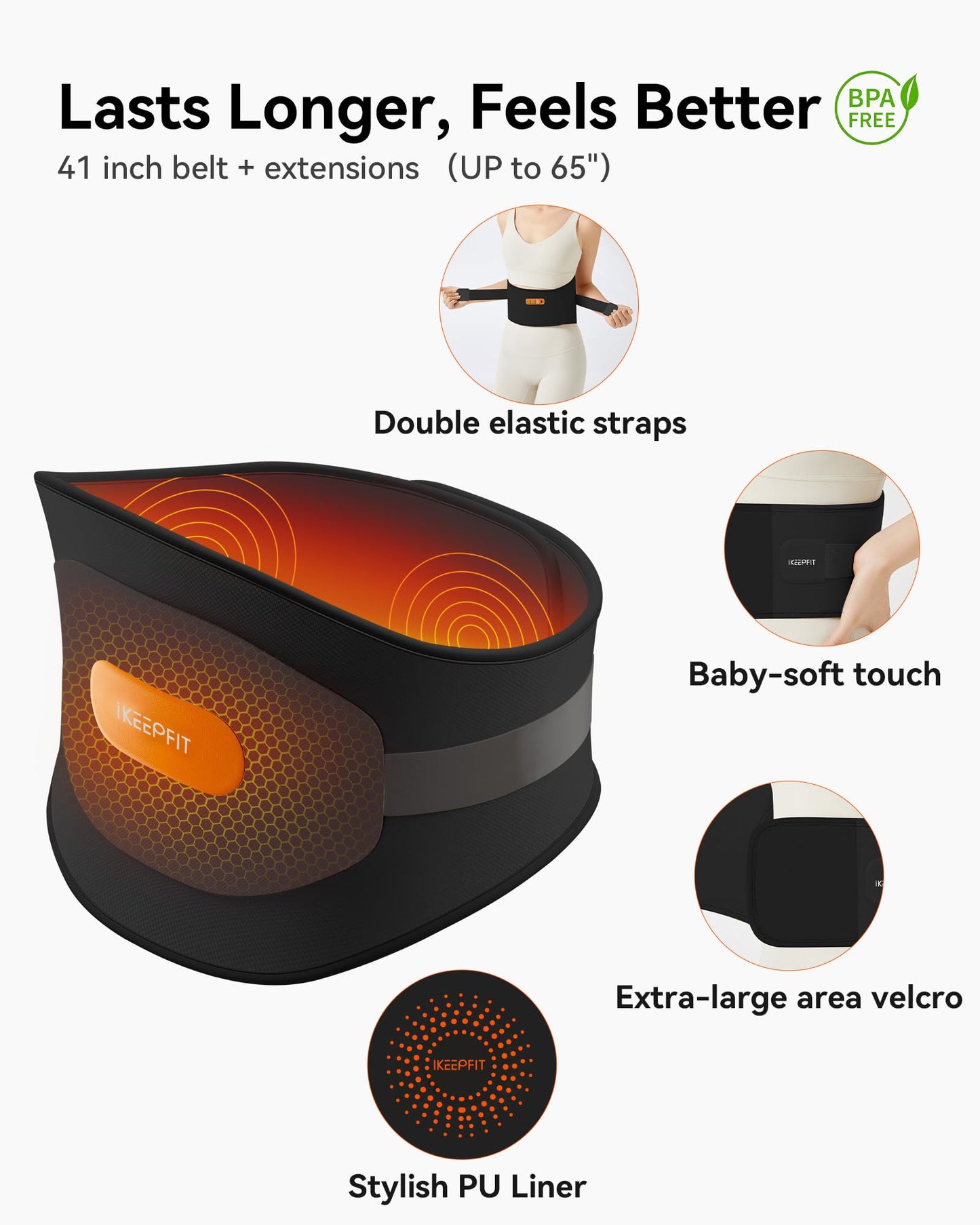 Portable Heating Pad with Massager for Back Pain Relief: MAXwarm® 3.0, IKEEPFIT® Electric Cordless Heat Pad for Period Cramps, Extra Large 65", 8000mAh Battery, Gift for Women Men(Beige)