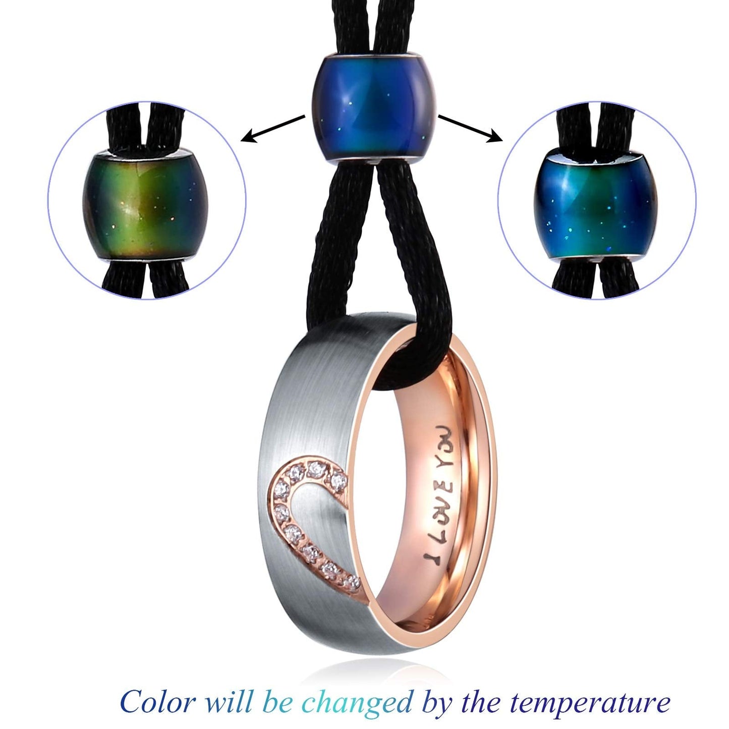 Aienid Couples Necklace for Him and Her Stainless Steel Ring Pendant Love Heart Bf and Gf Necklace for Men Women