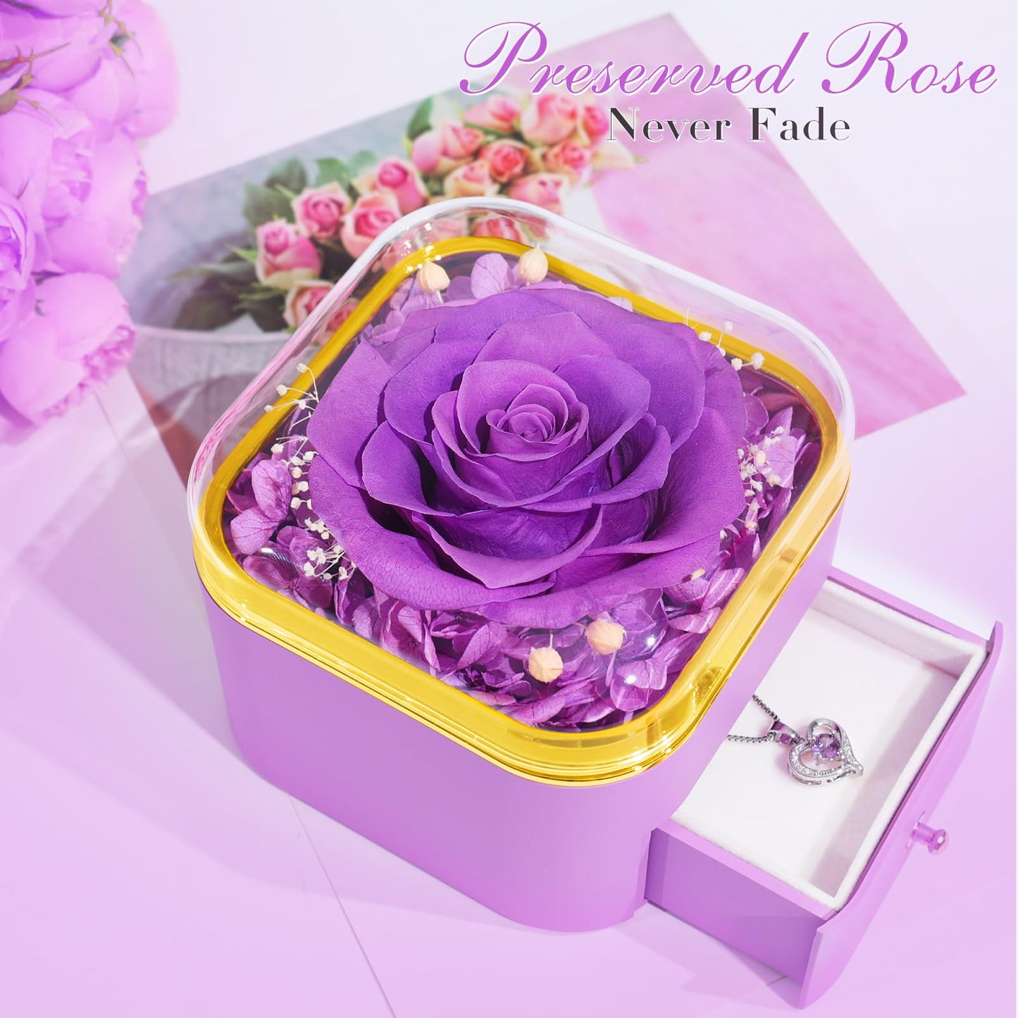 Beferr Valentines Day Gifts for Her Preserved Real Rose with Necklace Eternal Roses Forever Flowers for Delivery Prime Mothers Anniversary Birthday Gifts for Women Mom Grandma Wife Daughter Girlfriend