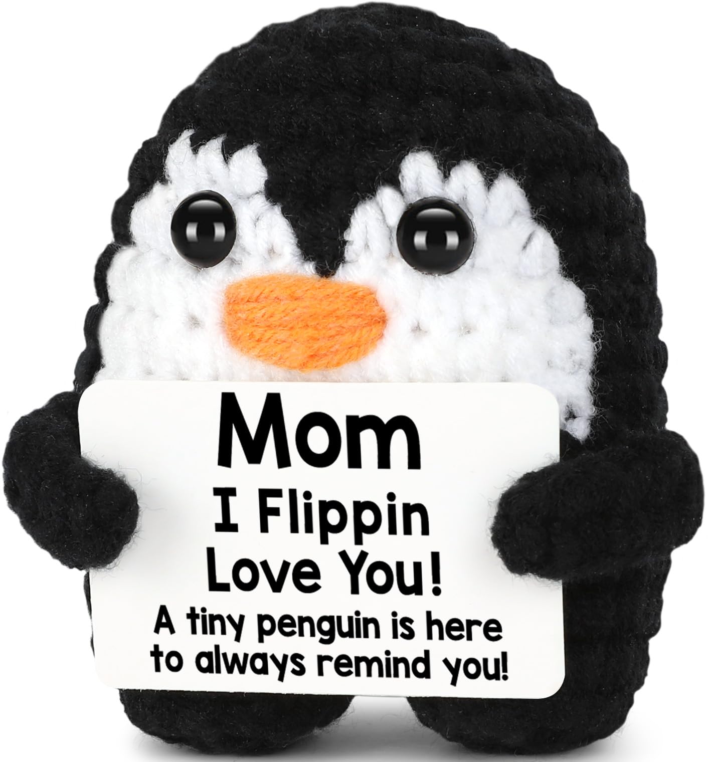 Positive Crochet Penguin, Mini Funny Brithday Galentines Valentines Gifts for Women Men Teens Boys Girls, Inspirational Appreciation Gifts for Coworker Friend Sister Her Him, Emotional Positive Decor