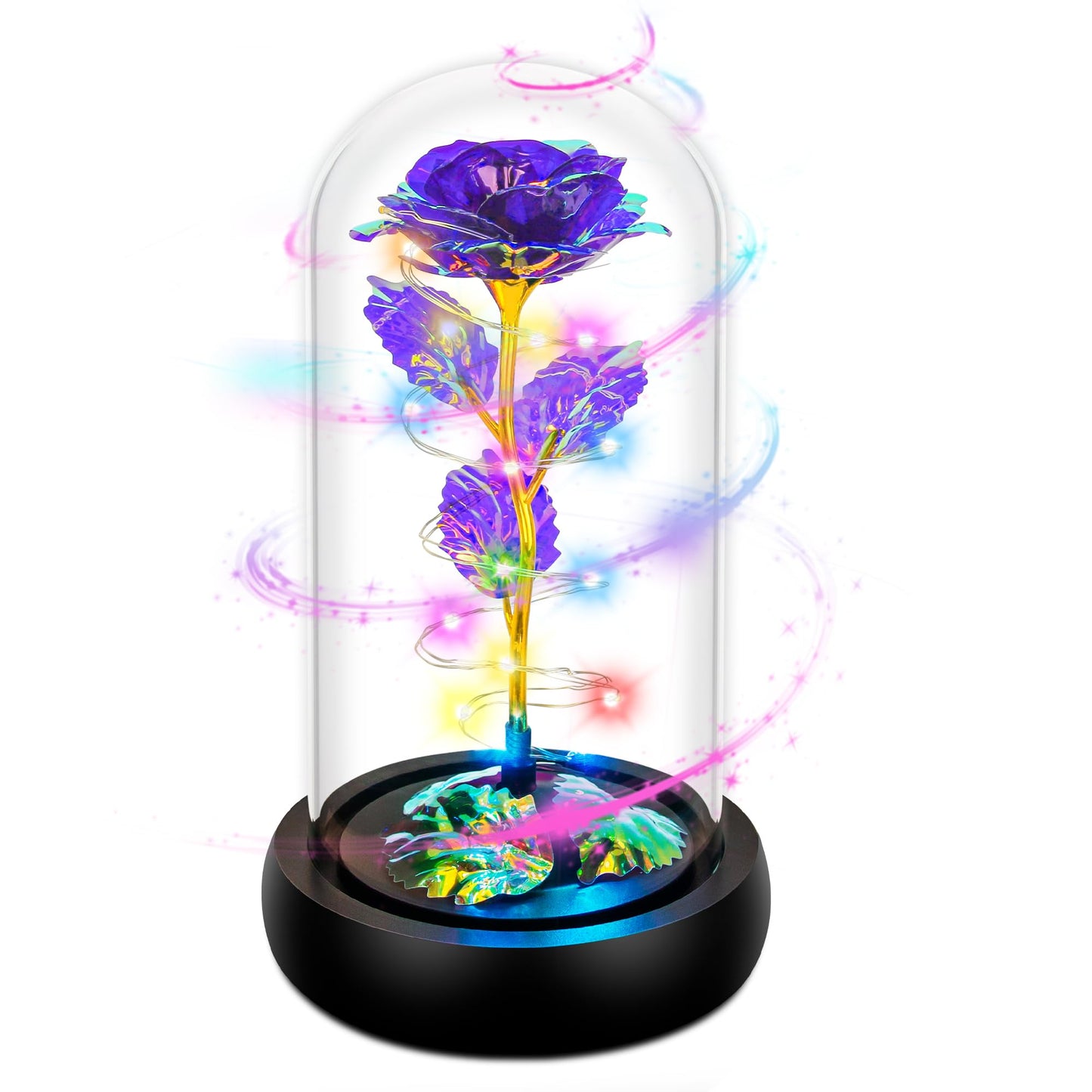 Childom Valentines Day Rose Gifts for Her,Birthday Gifts for Women Mom Mothers Day,Flowers for Delivery Prime,Rotating Purple Light Up Rose in A Glass Dome,Anniversary Valentines Rose Gift for Wife